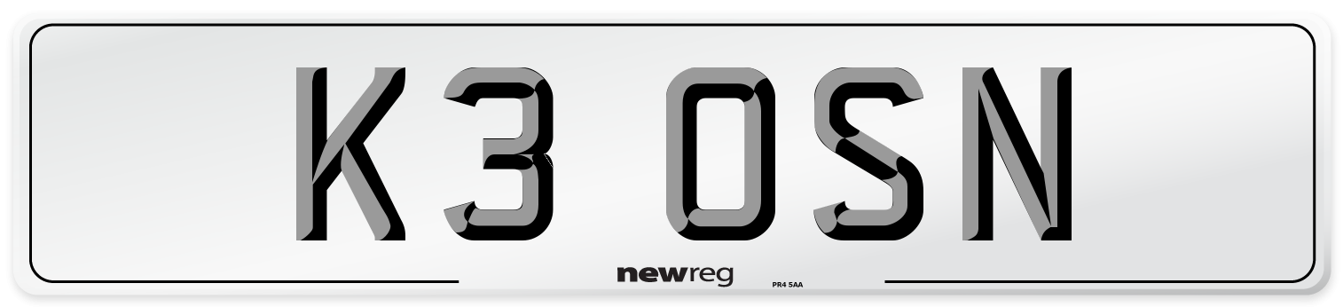K3 OSN Number Plate from New Reg